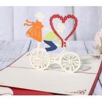 Handmade 3d Pop Up Card Puppy Love Cycling Bike Bicycle Romantic Sweet Dream Couple Birthday Wedding Anniversary Valentines Engagement Gift